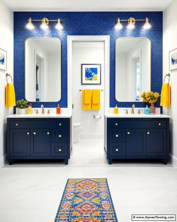 Bold Color Accents - 30 Jack and Jill Bathroom Ideas for Shared Spaces