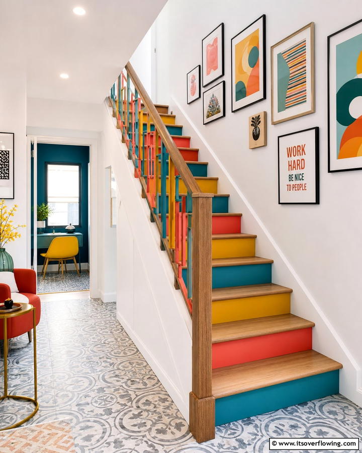 Bold Color Accents - 30 Wooden Staircase Ideas for Modern and Rustic Homes