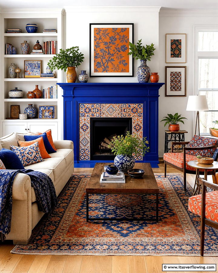 Bold Color Accents - 21 Fireplace Decor Ideas to Style Your Mantel Year-Round