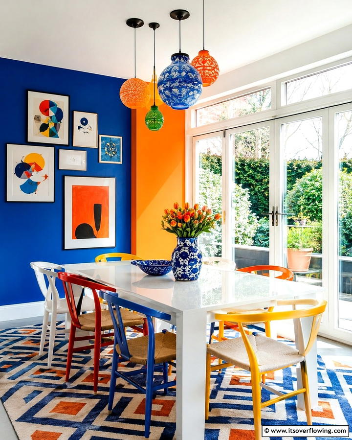 Bold Color Accents Dining - 30 Sunroom Dining Room Ideas for Bright and Airy Meals