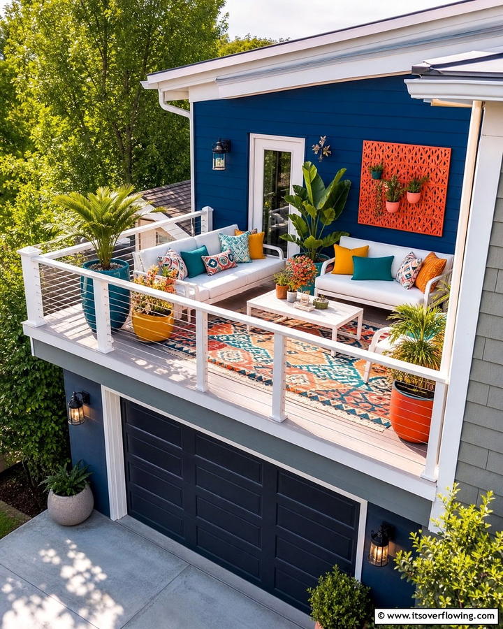 Bold Color Accents - 20 Balcony Over Garage Ideas for Extra Space