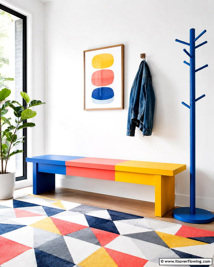 Bold Color Block Bench - 30 Functional Entryway Bench Solutions for Organized Homes