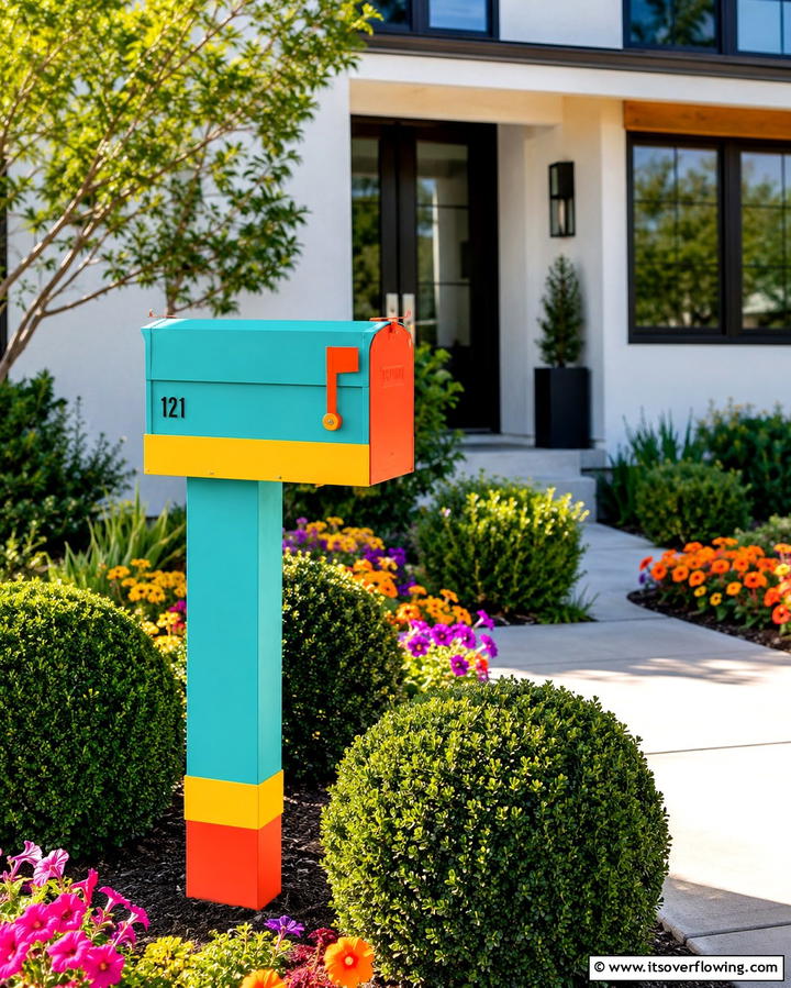 Bold Color Block Mailbox - 30 Mailbox Decor Ideas- Curb Appeal with Personality