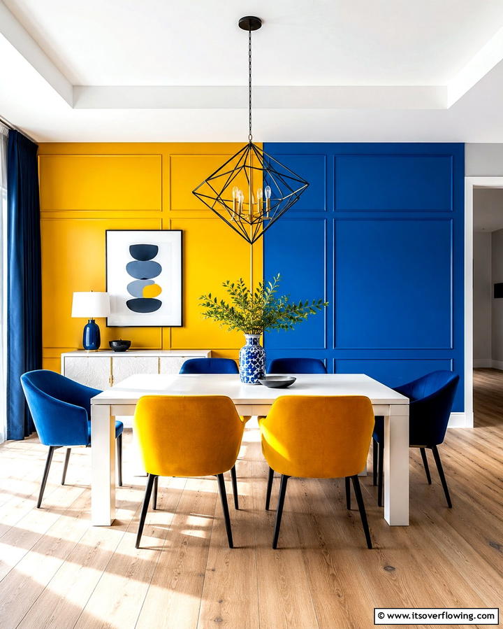 Bold Color Blocked Panels - 25 Dining Room Wall Paneling Ideas for Elegance
