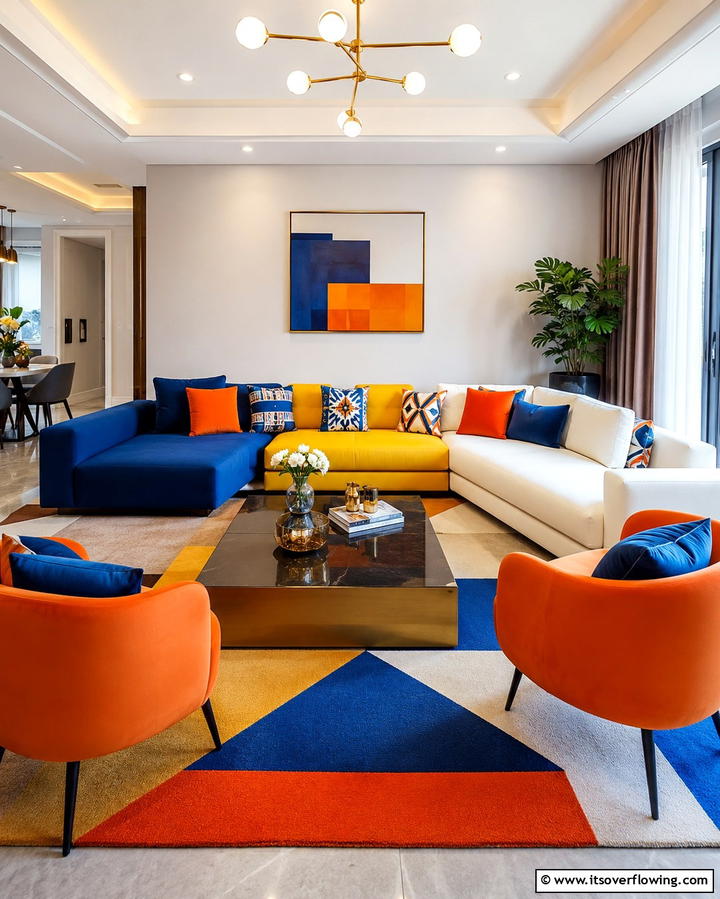 Bold Color Blocked Sectional Themes - 30 Sectional Living Room Ideas for Flexible Seating