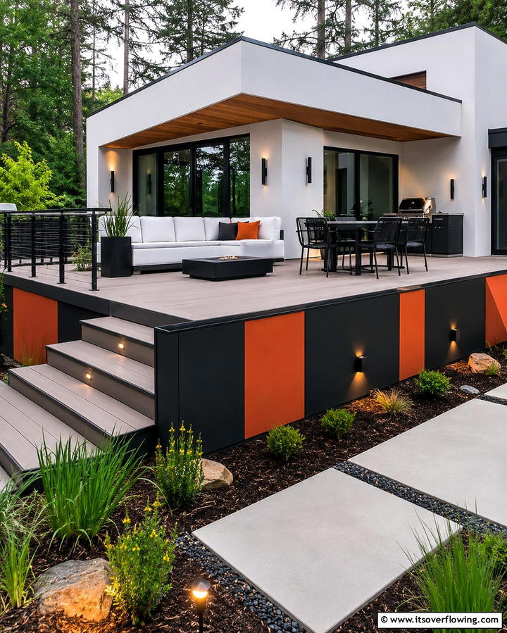 Bold Color Blocking - 30 Stylish Deck Skirting Ideas to Elevate Outdoor Entertaining