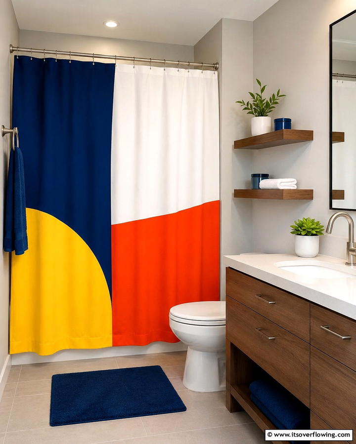 Bold Color Blocks for a Modern Twist - 25 Shower Curtain Ideas to Refresh Your Bathroom