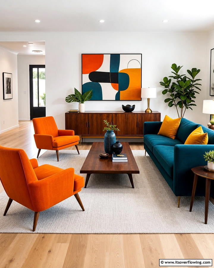 Bold Color Contrasts - 21 Mid-Century Modern Living Room Ideas- Timeless Style