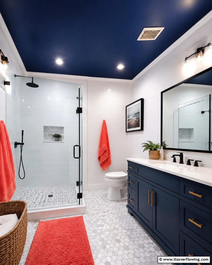 Bold Color Contrasts - 30 Inspiring Bathroom Ceiling Ideas for Modern Homes