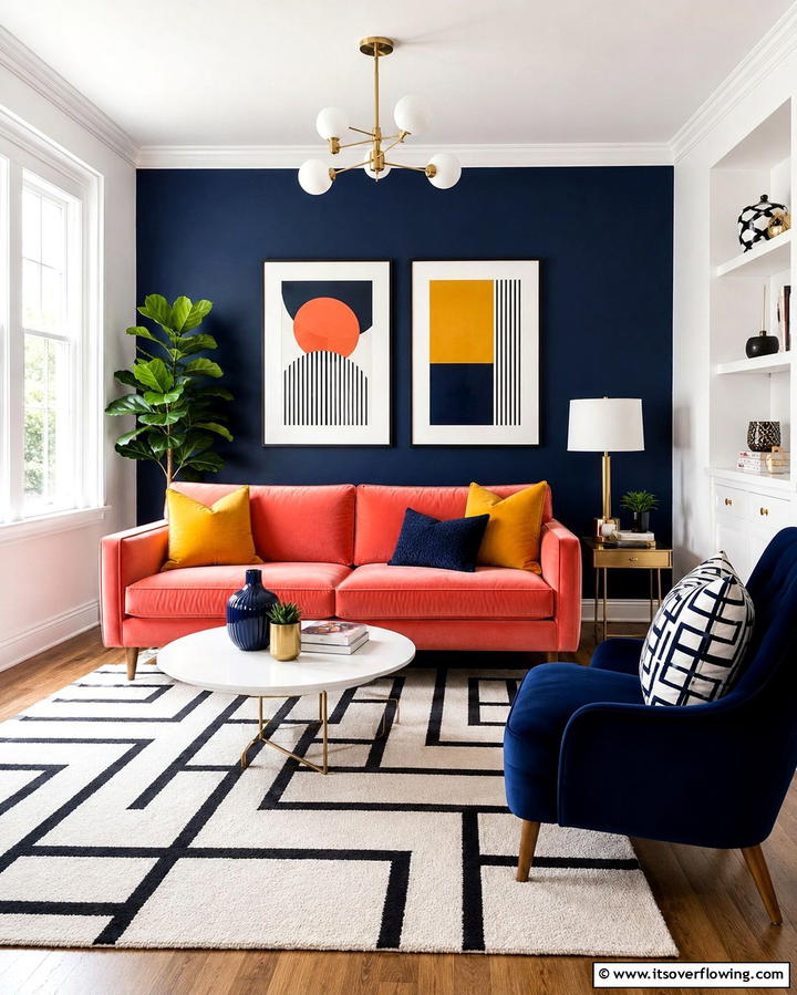 Bold Color Contrasts - 30 Awkward Living Room Layout Solutions for Cohesive Design