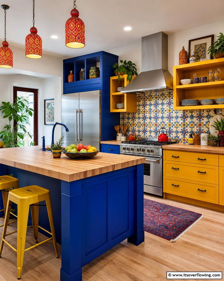 Bold Color Pairings - 20 Kitchens with Butcher Block Countertops Ideas
