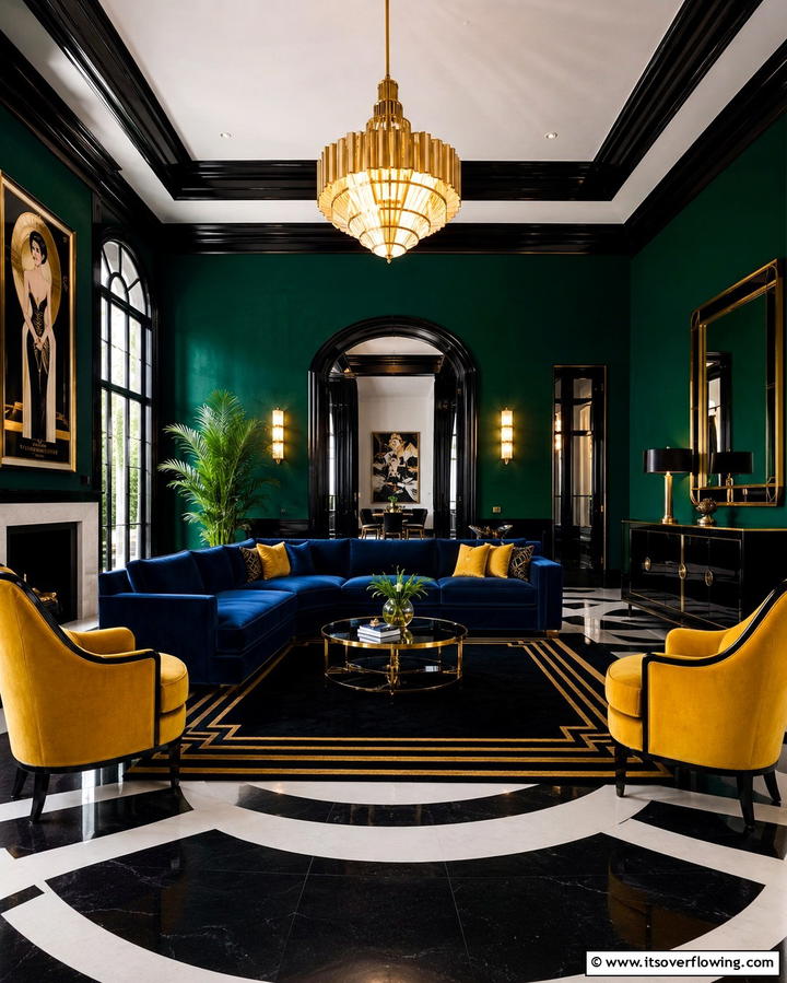 Bold Color Palettes - 30 Art Deco Living Room Ideas for Luxurious Spaces