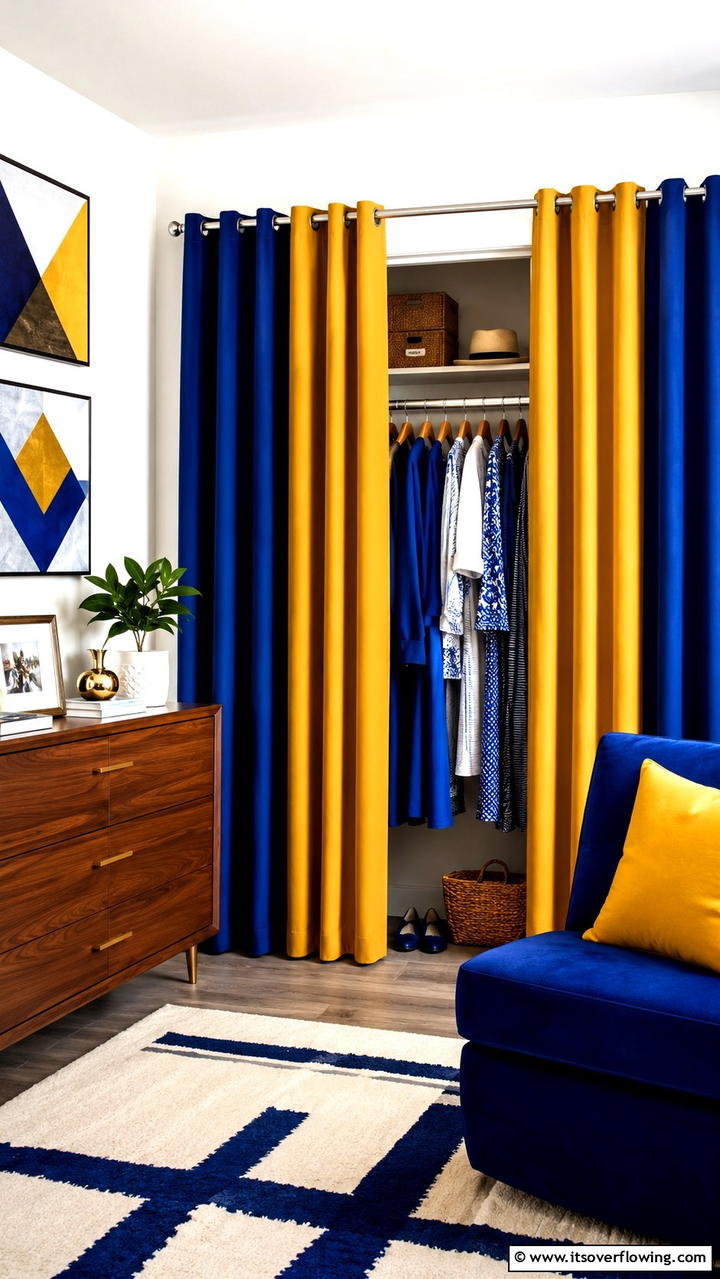 Bold Color Panel Statement - 30 Closet Curtain Ideas for Stylish and Practical Storage