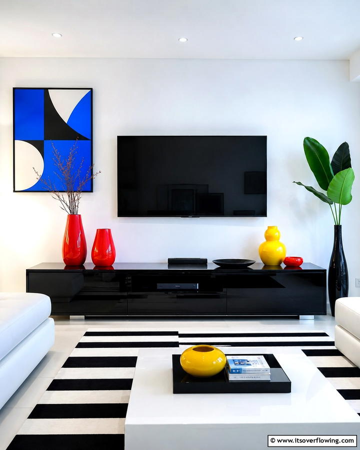 Bold Color Pops - 25 TV Console Decor Ideas to Elevate Your Living Room