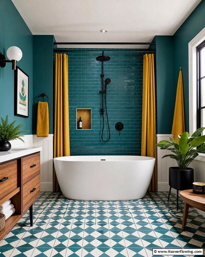 Bold Color Statement - 30 Tub-Shower Combo Ideas for Space-Efficient Bathrooms