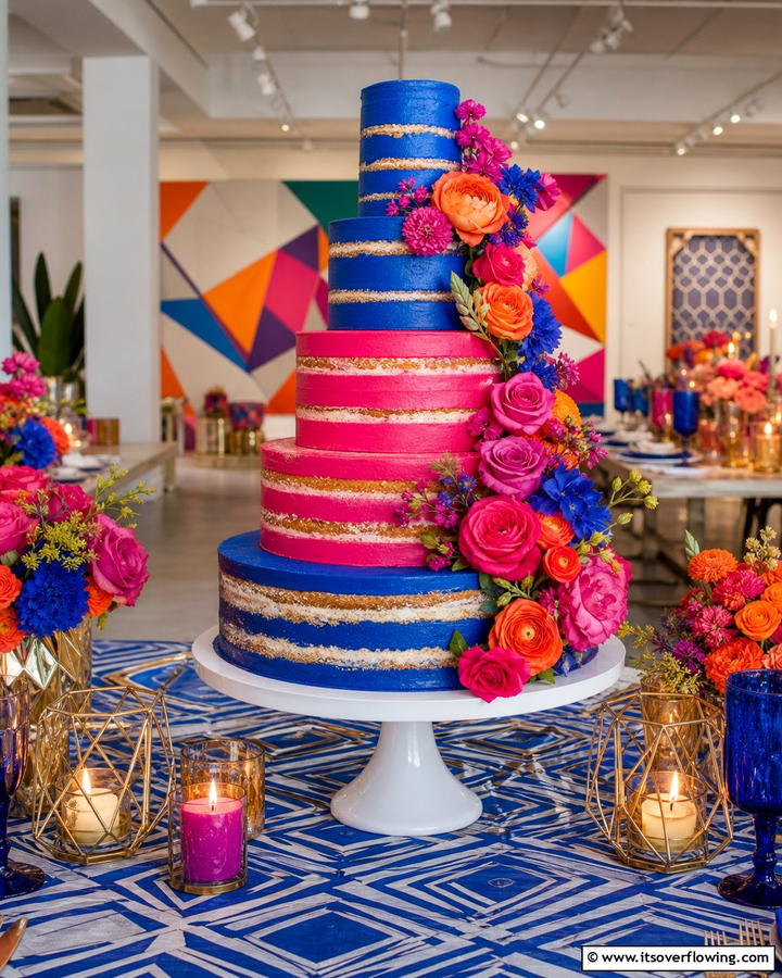 Bold Color Statement Cake - 21 Naked Wedding Cake Ideas for Minimalist Elegance