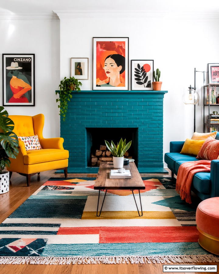 Bold Color Statement Faux Fireplace - 30 Faux Fireplace Ideas to Add Warmth Anywhere