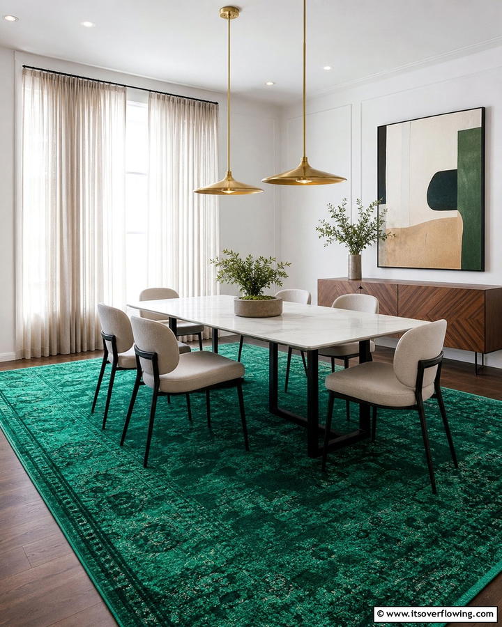 Bold Colored Carpets to Make a Statement - 20 Cozy Carpeted Dining Room Ideas for Comfort