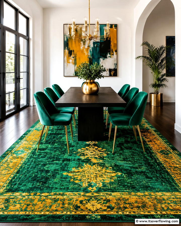 Bold Colored Rugs for a Vibrant Statement - 30 Dining Room Rug Ideas to Anchor Your Table Setting