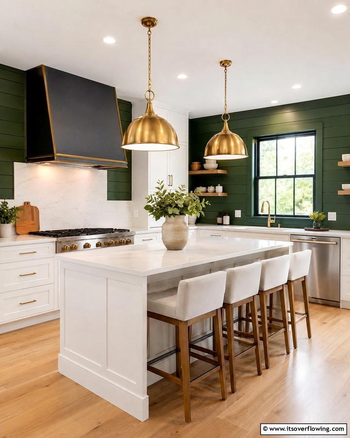 Bold Colored Shiplap with a Neutral Island - 20 Kitchen Shiplap Ideas with Kitchen Island Designs