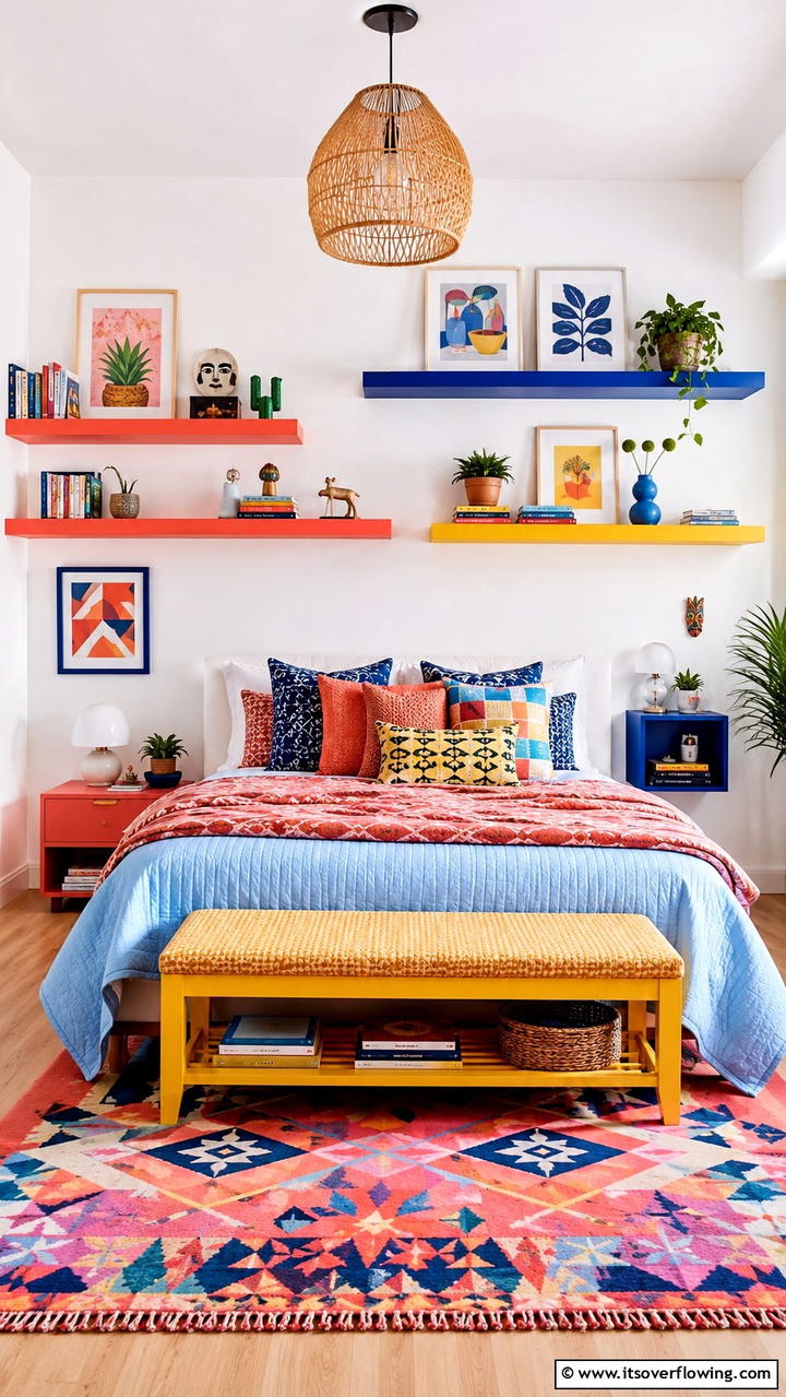 Bold Colorful Expression - 30 Bedroom Shelving Ideas for Storage and Display