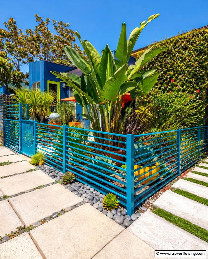 Bold Colorful Metal Corner Fence - 30 Innovative Corner Fence Solutions for Yard Boundaries