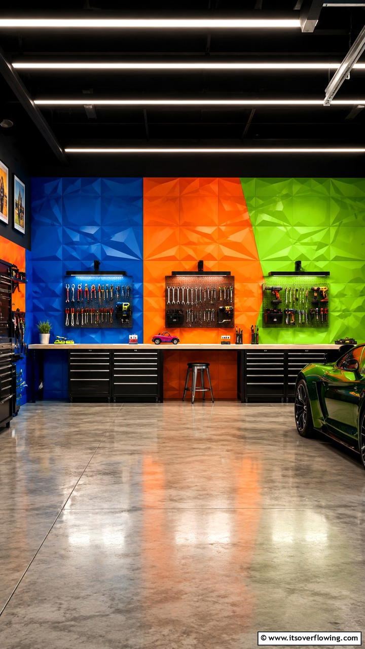 Bold Colorful Panels - 30 Garage Wall Ideas for Organized, Functional Spaces