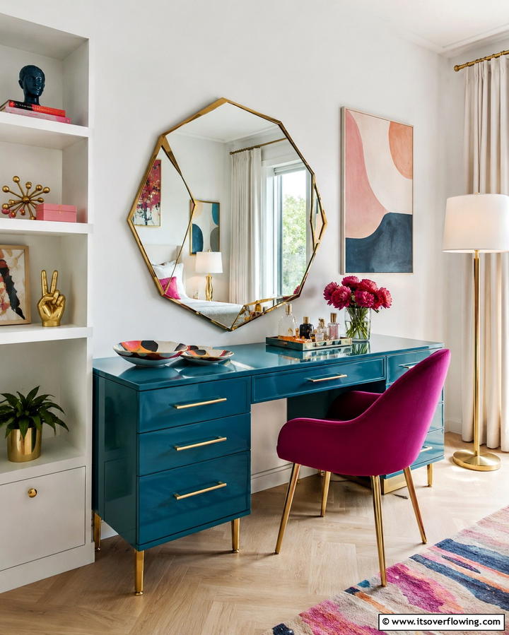 Bold Colorful Vanity Statement - 30 Bedroom Vanity Ideas for Chic and Functional Dressing Areas