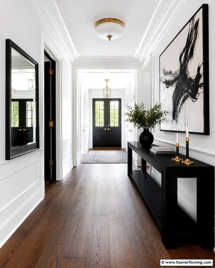 Bold Contrast Accents - 30 Chic Black and White Hallway Ideas for Timeless Elegance