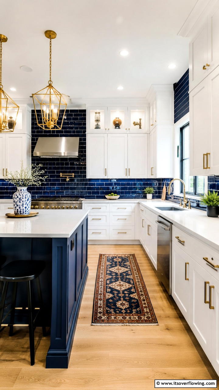 Bold Contrast Color - 21 White Cabinet Kitchen Backsplash Ideas for Contrast
