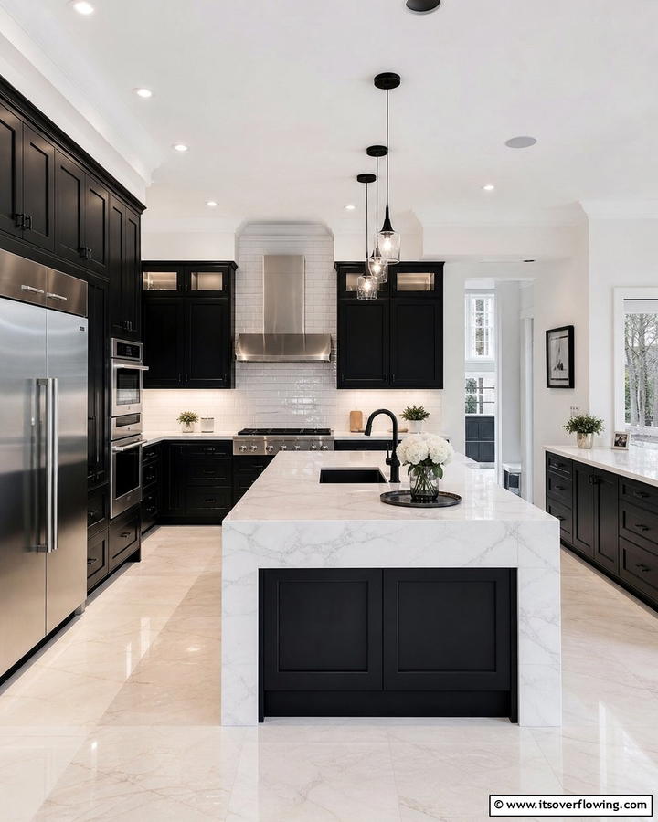 Bold Contrast Design - 21 Kitchens With Black Cabinets- Bold & Timeless Designs