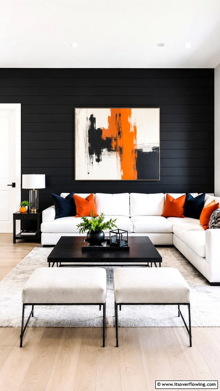 Bold Contrast Feature - 30 Black Shiplap Wall Ideas for Timeless Interior Accents