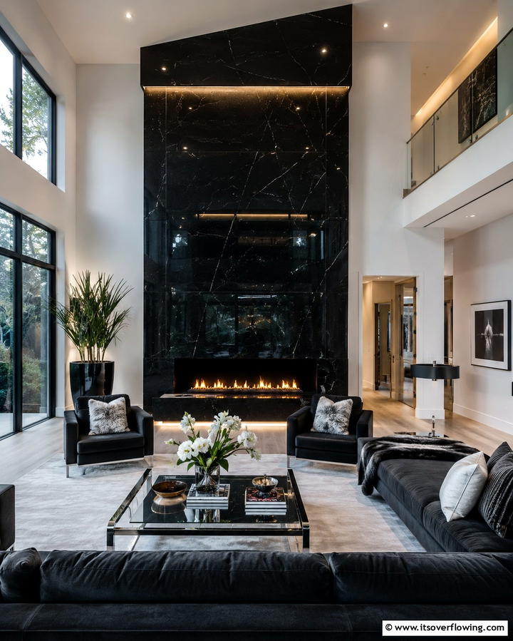 Bold Contrast with Dark Granite - 25 Floor-to-Ceiling Stone Fireplace Ideas for Cozy Homes