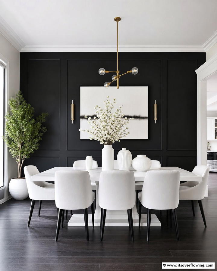 Bold Contrast with White Furniture - 20 Black Accent Wall Dining Room Ideas for a Bold Look