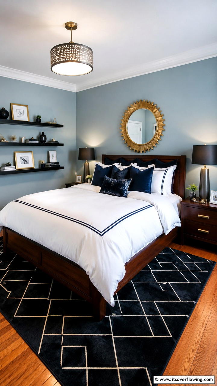 Bold Contrasting Accents - 30 Duck Egg Blue Bedroom Ideas for Serene Spaces
