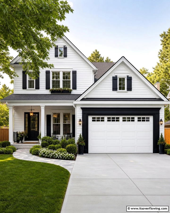 Bold Contrasting Colors - 20 Exterior Garage Door Trim Ideas to Boost Curb Appeal