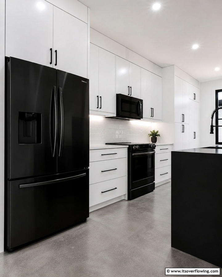 Bold Contrasts with Black Appliances - 25 Stylish Kitchen With Colored Appliances Ideas