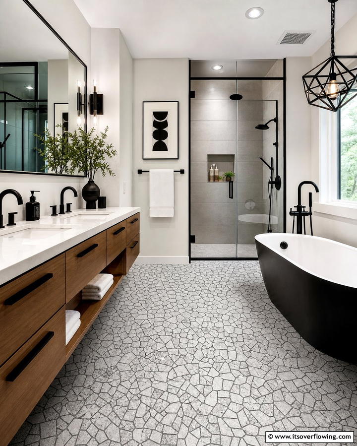 Bold Contrasts with Dark Grout - 25 Bathroom Mosaic Floor Tile Ideas for Unique Style