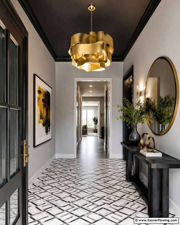 Bold Entryway Statement - 25 Black Ceiling With Grey Walls for a Dramatic Look