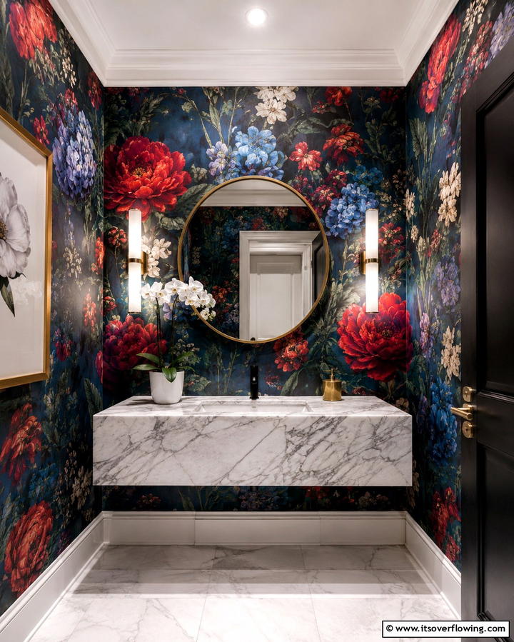 Bold Floral Patterns - 25 Powder Room Wallpaper Ideas to Elevate Your Space