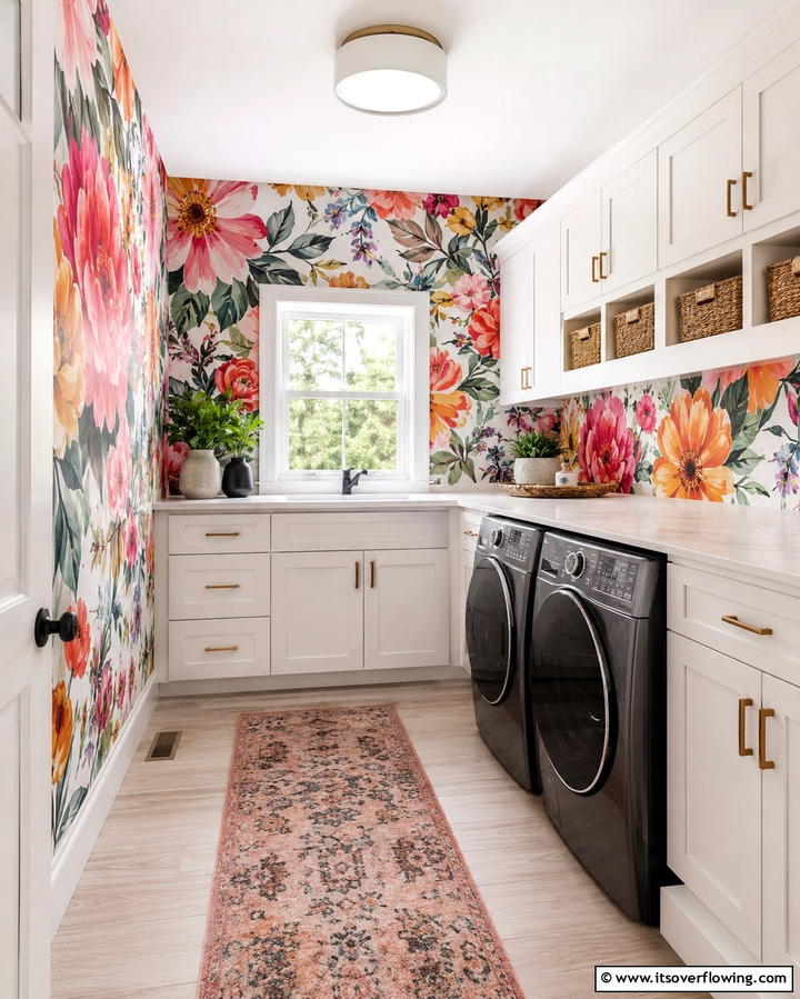 Bold Floral Patterns - 25 Laundry Room Wallpaper Ideas to Brighten Your Space