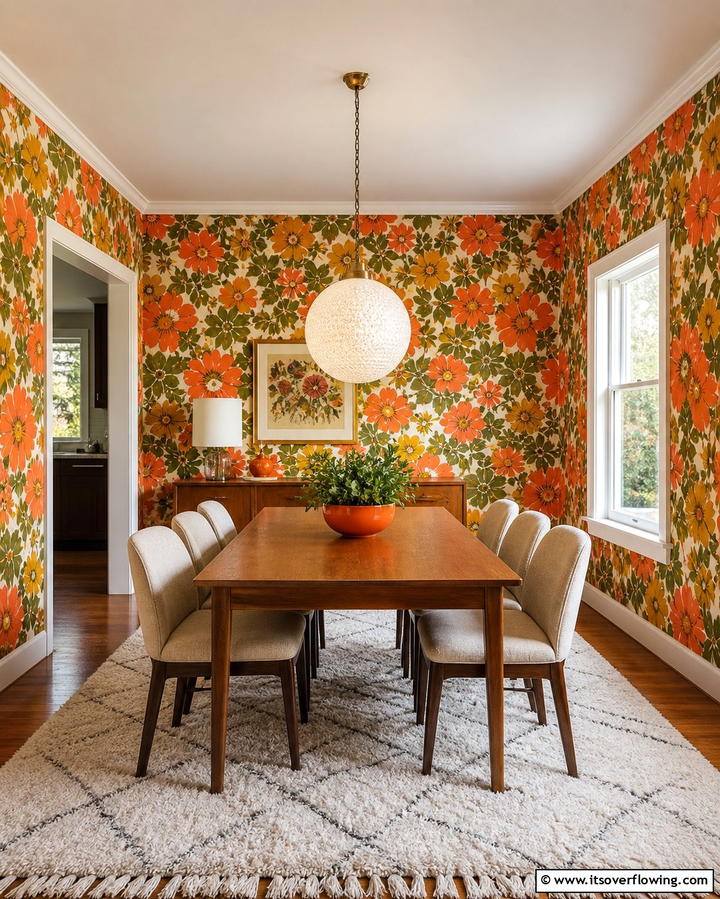 Bold Floral Prints - 25 70s Dining Room Design Ideas for Retro Charm