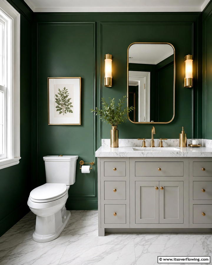 Bold Forest Green Walls - 25 Green Powder Room Ideas for a Fresh Look
