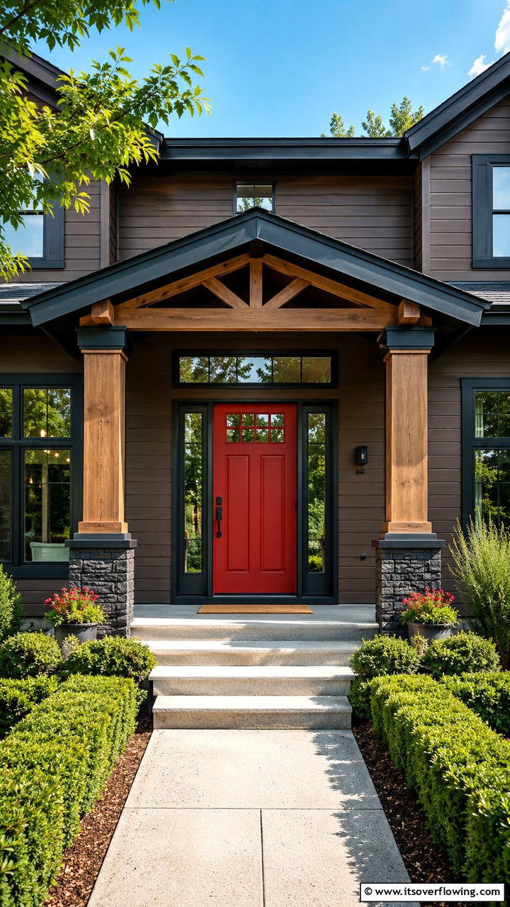 Bold Front Door Statement - 30 Dark Brown House With Black Trim Exterior Design Ideas