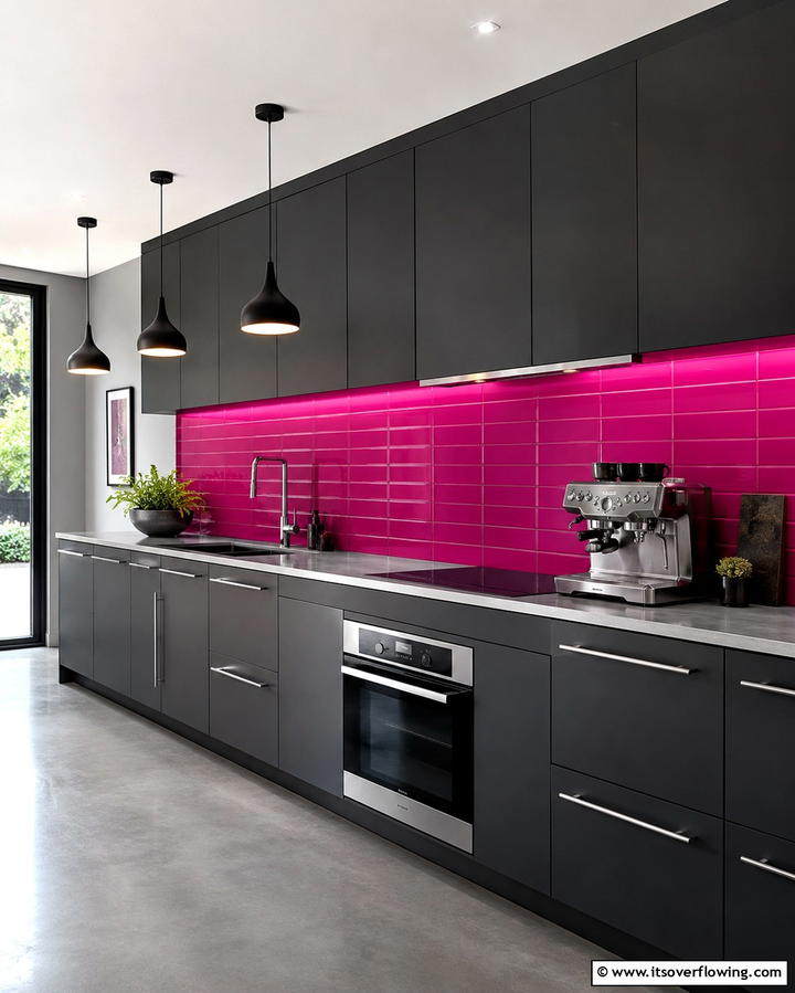 Bold Fuchsia Backsplash for a Statement - 30 Pink Kitchen Ideas to Refresh Your Cooking Space