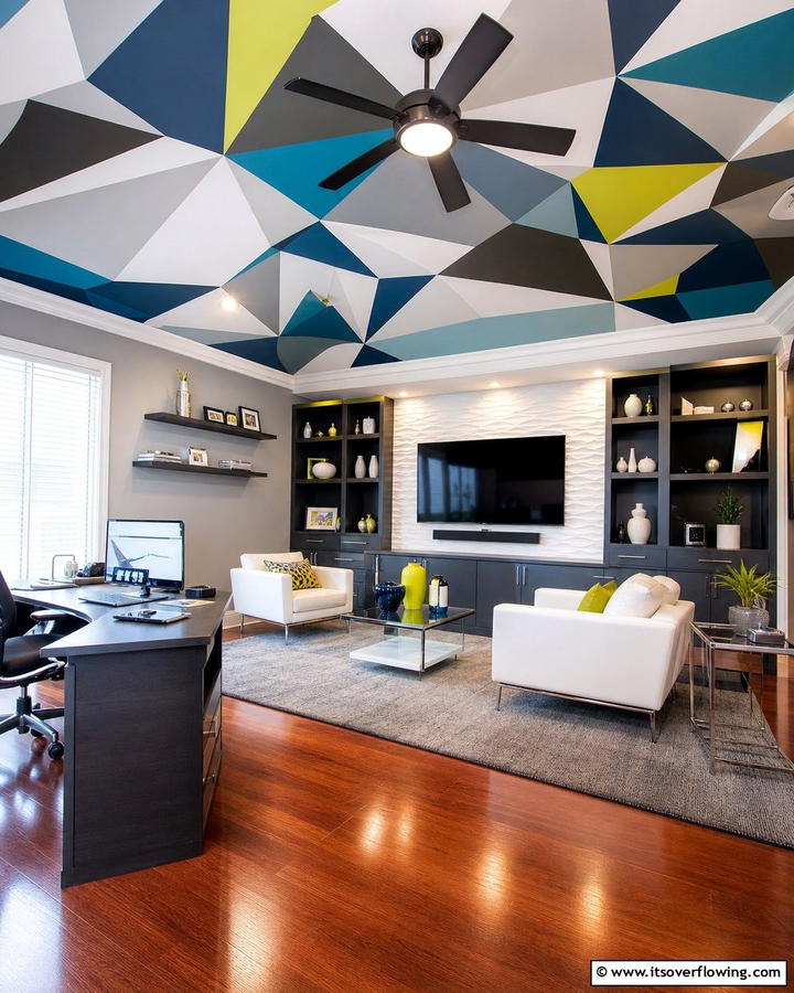 Bold Geometric Designs - 25 Ceiling Wallpaper Ideas to Elevate Your Space