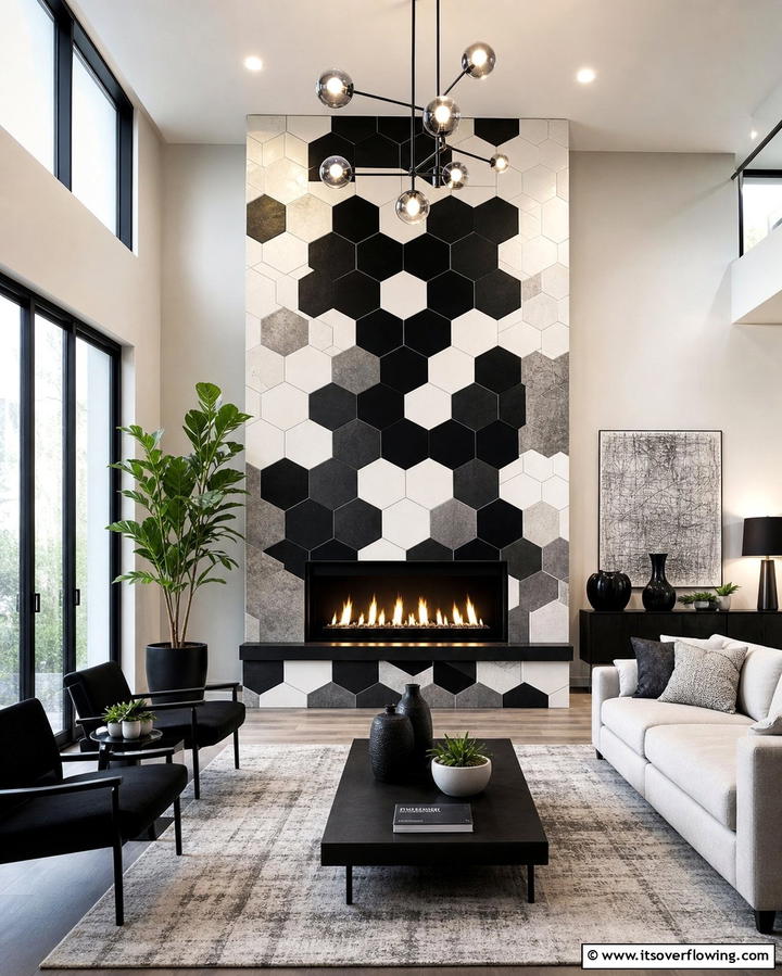 Bold Geometric Designs - 25 Fireplace Backsplash Ideas for a Stunning Focal Point