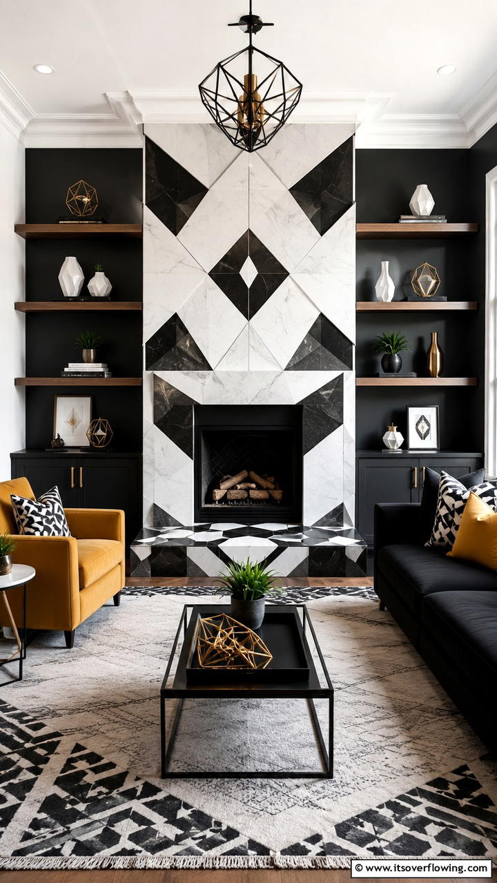 Bold Geometric Hearth Design - 30 Fireplace Hearth Ideas to Elevate Your Living Room
