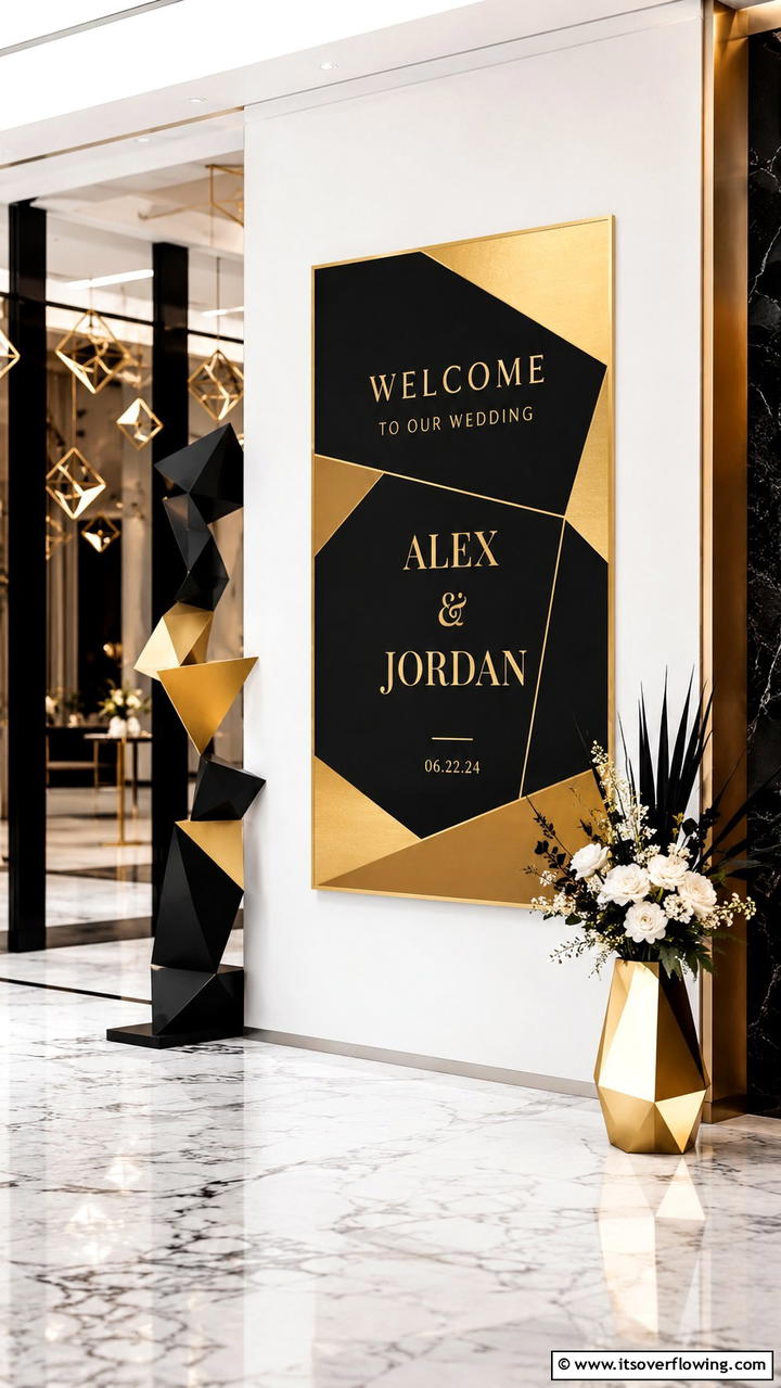 Bold Geometric Pattern - 21 Wedding Welcome Sign Ideas to Greet Guests in Style