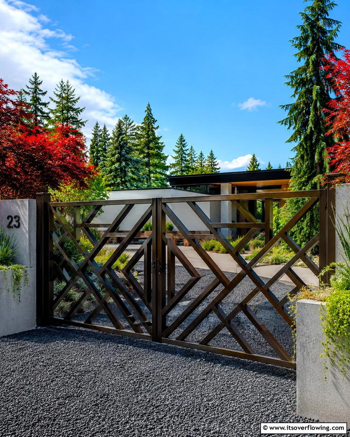 Bold Geometric Patterned Gate - 30 Stylish Driveway Gate Ideas for Curb Appeal